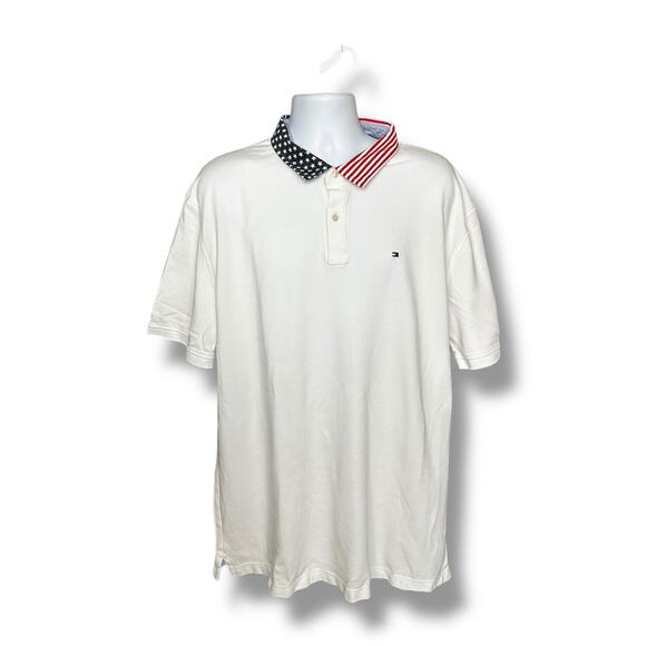 Tommy Hilfiger Men's White Polo Stars & Stripes Collar XXXL 3XL Patriotic USA - Picture 2 of 5